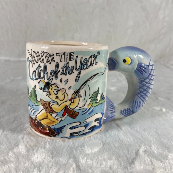 Russ Other - Russ "You're The Catch of the Year" Ceramic Fishing Mug Cup Fish Handle Vintage